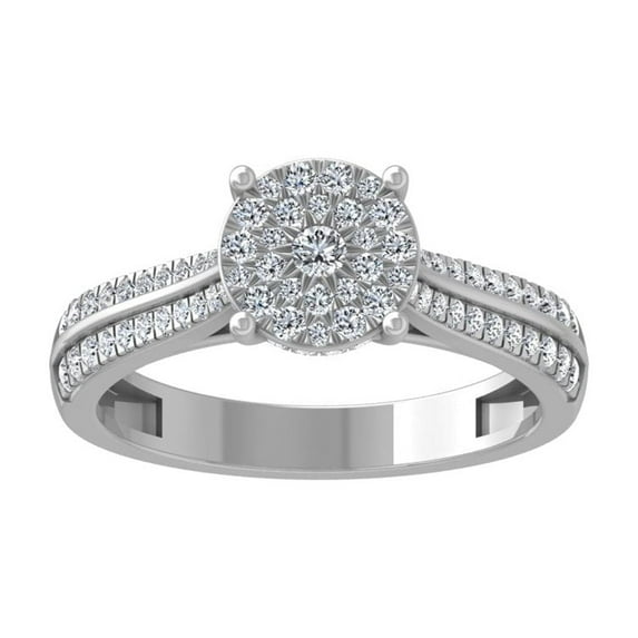 ARAIYA FINE JEWELRY 10K White Gold Cluster Diamond Engagement Ring (1/2 cttw, I-J Color, I2-I3 Clarity) Size 9