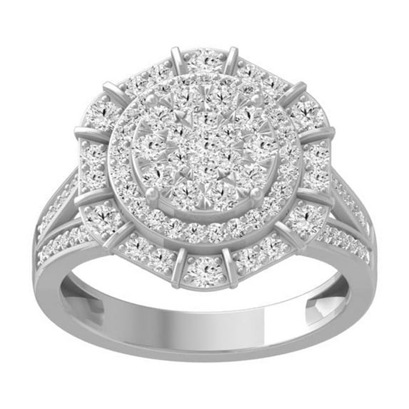 ARAIYA FINE JEWELRY 10K White Gold Cluster Diamond Engagement Ring (1 cttw, I-J Color, I2-I3 Clarity) Size 9