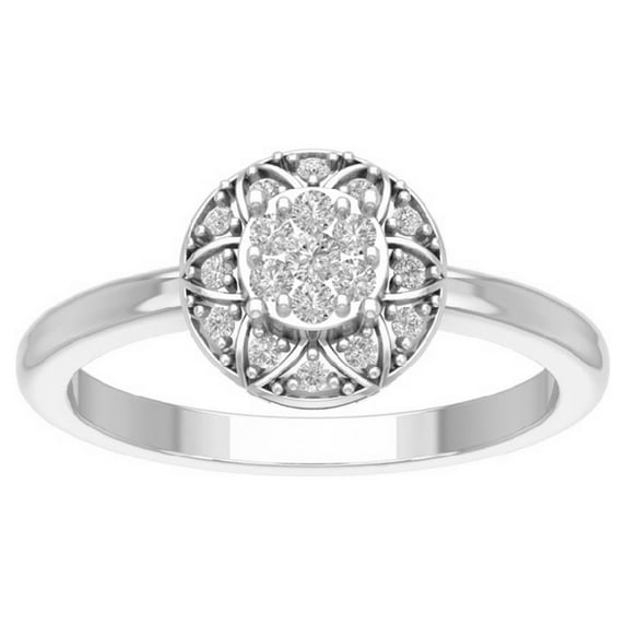ARAIYA FINE JEWELRY 10K White Gold Cluster Lab Grown Diamond Halo Band Ring (1/4 cttw, D-F Color, VS Clarity), Size 6.5