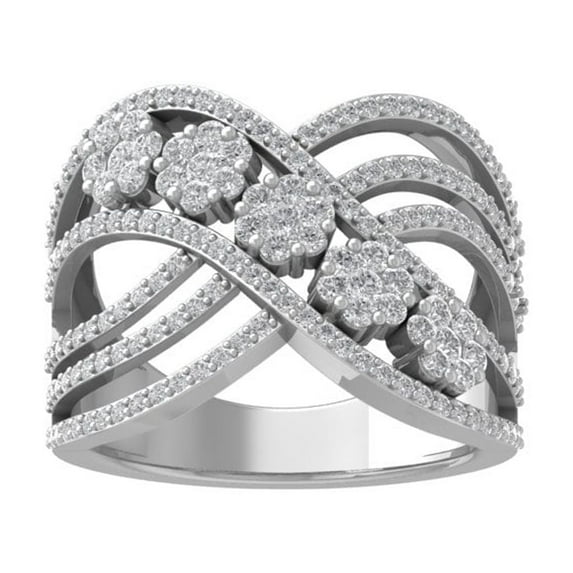 ARAIYA FINE JEWELRY 10K White Gold Diamond Composite Cluster Engagement Ring (1 cttw, I-J Color, I2-I3 Clarity) Size 5