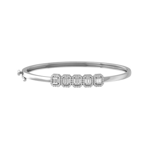 ARAIYA FINE JEWELRY 10K White Gold Diamond Fashion Bangle Bracelet (3/4 cttw, I-J Color, I2-I3 Clarity) 7"