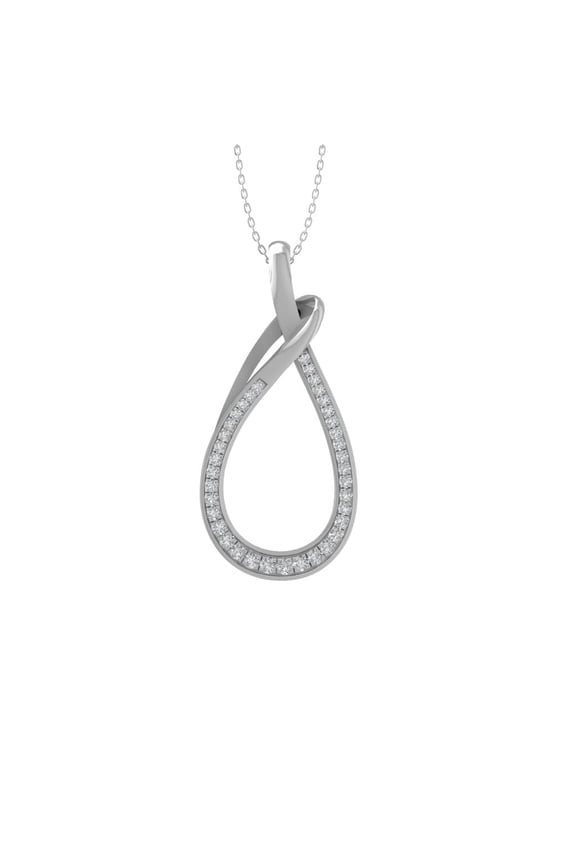 FINE JEWELRY 10K White Gold Diamond Knot Pendant with Gold Plated Silver Cable Chain Necklace (1/4 cttw, I-J Color, I2-I3 Clarity) 18"