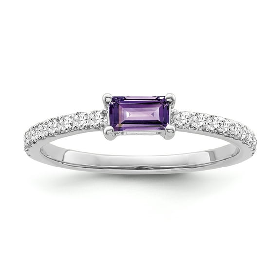 ARAIYA FINE JEWELRY 10K White Gold Diamond and Amethyst Halo Ring (1/6 cttw, I-J Color, I2-I3 Clarity), Size 10