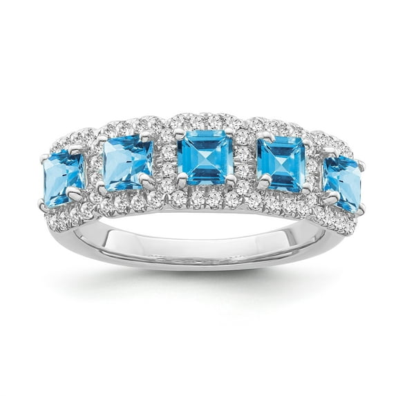 Araiya Fine Jewelry 10K White Gold Diamond and Blue Topaz Ring (1/3 cttw, I-J Color, I2-I3 Clarity), Size 7.5
