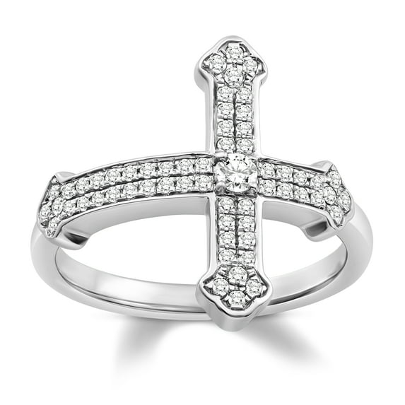 ARAIYA FINE JEWELRY 10K White Gold Diamond&nbsp;Cross Band Ring (1/3 cttw, I-J Color, I2-I3 Clarity), Size 8