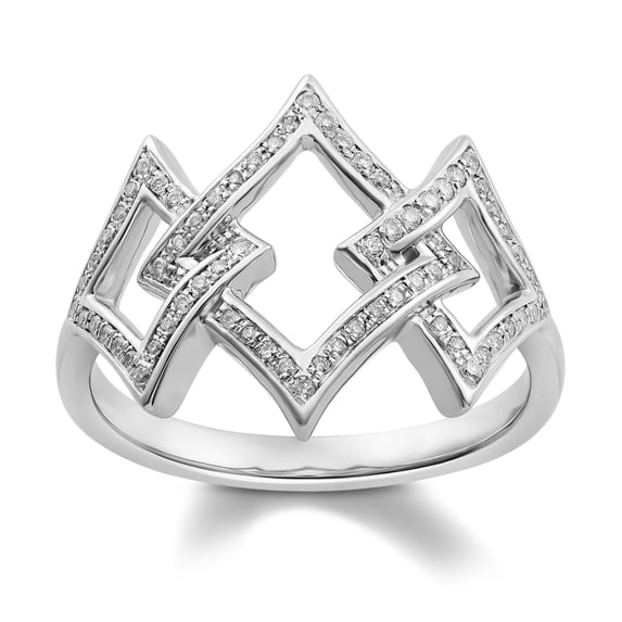 Araiya Fine Jewelry 10K White Gold Diamond Geometric Shape Band Ring (1/5 cttw, I-J Color, I2-I3 Clarity), Size 6.5