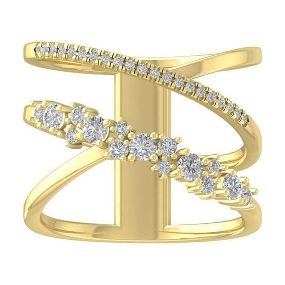 ARAIYA FINE JEWELRY 10K Yellow Gold Lab-Grown Diamond Anniversary Ring (1/2 cttw Round-shape Lab-Grown Diamonds (D-F Color, VS Clarity) Size 7.5