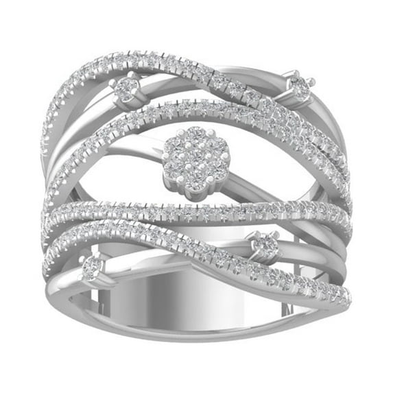 ARAIYA FINE JEWELRY 10K White Gold Lab-Grown Diamond Anniversary Ring (3/4 cttw Round-shape Lab-Grown Diamonds (D-F Color, VS Clarity) Size 5