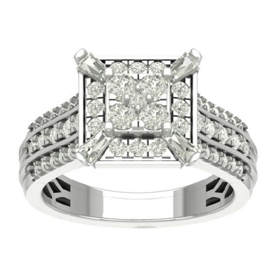 ARAIYA FINE JEWELRY 10K White Gold Lab Grown Diamond Cluster Ring (1 1/4 cttw, D-F Color, VS Clarity), Size 7