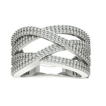 ARAIYA FINE JEWELRY 10K White Gold Lab Grown Diamond Criss Cross Band Ring (7/8 cttw, D-F Color, VS Clarity), Size 10