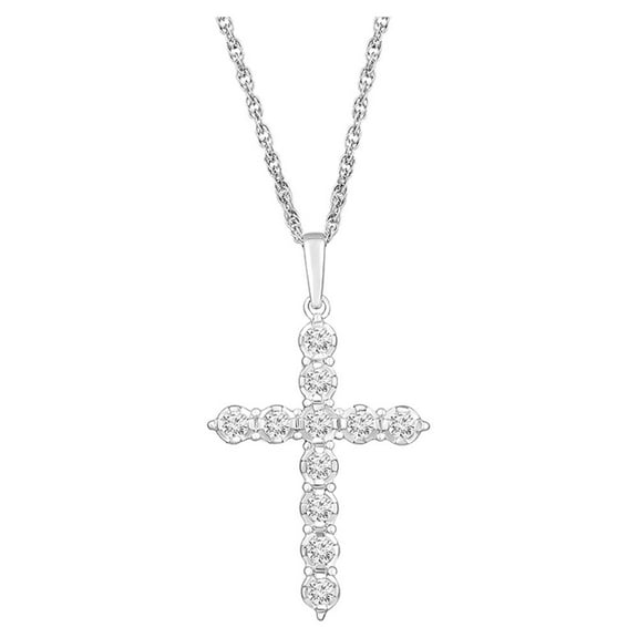 ARAIYA FINE JEWELRY 10K White Gold Lab Grown Diamond Cross Pendant with Silver Rope Chain Necklace (3/8 cttw, E-F Color, VS1 Clarity), 18" for Women