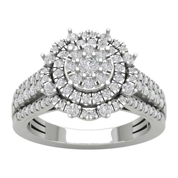 ARAIYA FINE JEWELRY 10K White Gold Lab Grown Diamond Double Halo Ring (1 cttw, D-F Color, VS Clarity), Size 7.5