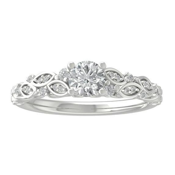 ARAIYA FINE JEWELRY 10K White Gold Lab-Grown Diamond ENGAGEMENT Ring (3/4 cttw Round-shape Lab-Grown Diamonds (D-F Color, VS Clarity) Size 9