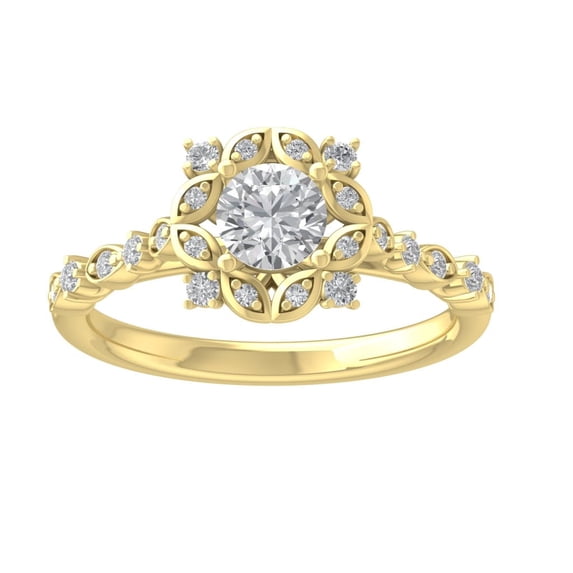 ARAIYA FINE JEWELRY 10K Yellow Gold Lab-Grown Diamond ENGAGEMENT Ring (7/8 cttw Round-shape Lab-Grown Diamonds (D-F Color, VS Clarity) Size 10