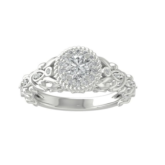 ARAIYA FINE JEWELRY 10K White Gold Lab-Grown Diamond Engagement Ring (3/4 cttw Round-shape Lab-Grown Diamonds (D-F Color, VS Clarity) Size 8.5