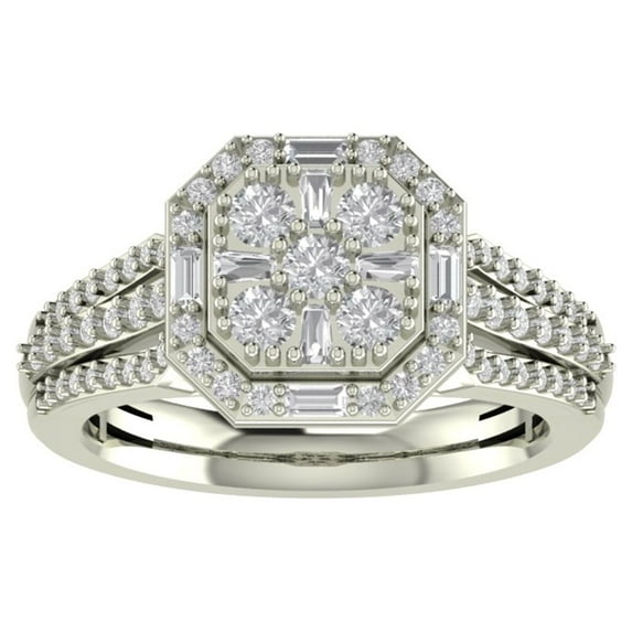ARAIYA FINE JEWELRY 10K White Gold Lab Grown Diamond Halo Cluster Ring (1 cttw, D-F Color, VS Clarity), Size 9.5