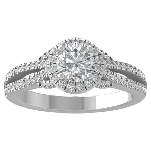 ARAIYA FINE JEWELRY 10K White Gold Lab Grown Diamond Halo Engagement Ring (1 1/10 cttw, D-F Color, VS Clarity) Size 7