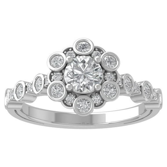 ARAIYA FINE JEWELRY 10K White Gold Lab Grown Diamond Halo Engagement Ring (1 cttw, D-F Color, VS Clarity) Size 7.5