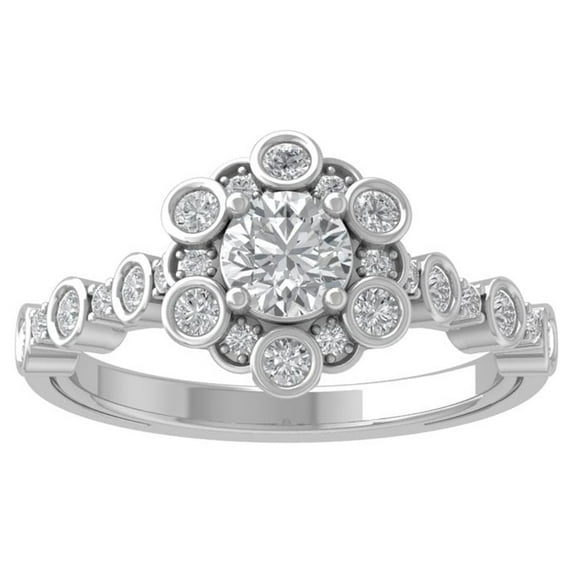 ARAIYA FINE JEWELRY 10K White Gold Lab Grown Diamond Halo Engagement Ring (1 cttw, D-F Color, VS Clarity) Size 8.5