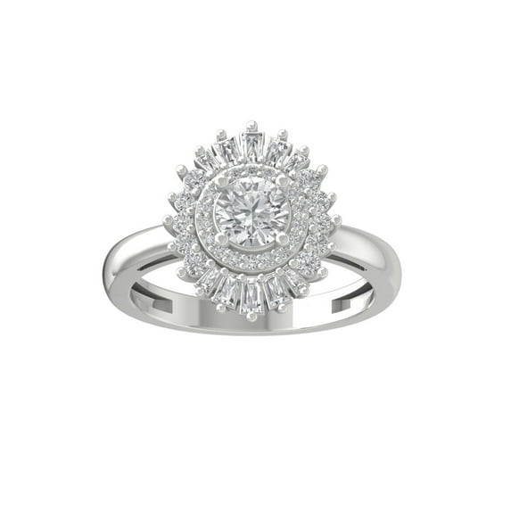 ARAIYA FINE JEWELRY 10K White Gold Lab Grown Diamond Halo Engagement Ring (1 cttw, D-F Color, VS1 Clarity) Size 5.5