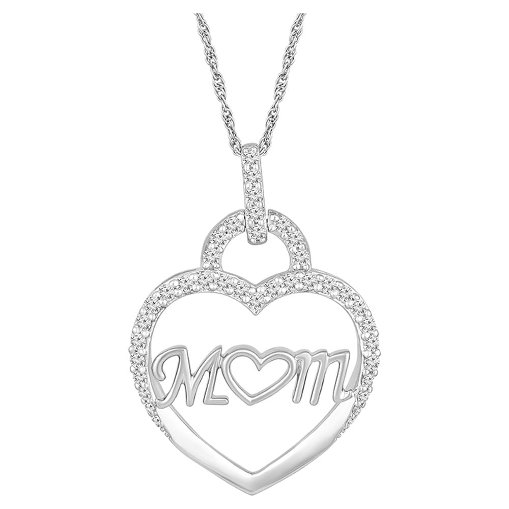 ARAIYA FINE JEWELRY 10K White Gold Lab Grown Diamond Mom Heart Pendant