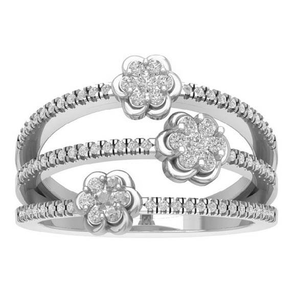 ARAIYA FINE JEWELRY 10K White Gold Lab Grown Diamond Three Row Flower Wedding Ring (1/2 cttw, D-F Color, VS Clarity), Size 9