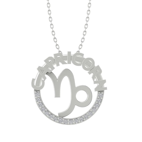 ARAIYA FINE JEWELRY 10K White Gold Lab Grown Diamond Zodiac Pendant Silver Cable Chain Necklace (1/10 cttw, D-F Color, VS Clarity) 18"