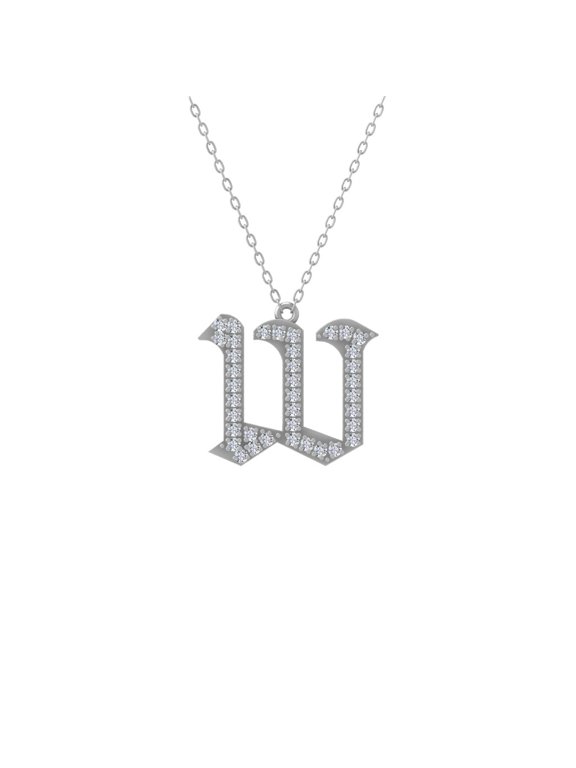 FINE JEWELRY 10K White Gold Lab Grown Diamond letter " w " Initial Pendant Silver Cable Chain Necklace (1/5 cttw, D-F Color, VS Clarity) 18 "