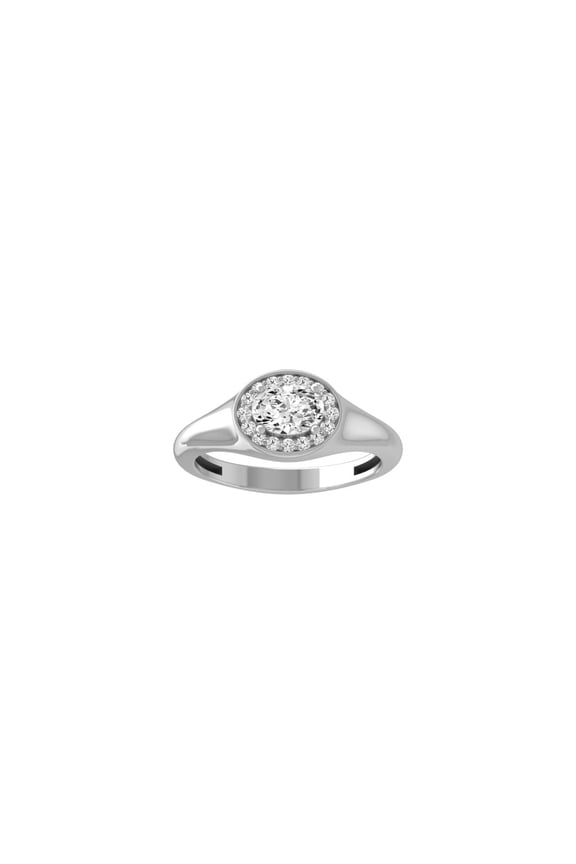 FINE JEWELRY 10K White Gold Lab-Grown Oval and round-shape Diamond Halo Engagement Ring (5/8 Cttw, D-F Color, VS1 Clarity) Size 6