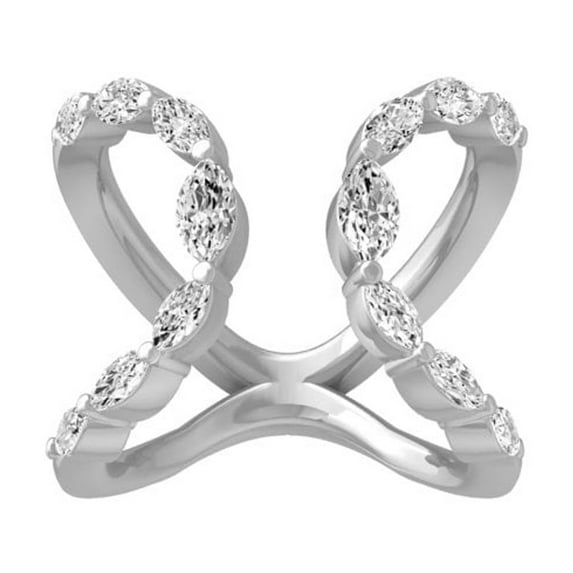 ARAIYA FINE JEWELRY 10K White Gold Marquise Diamond Fashion Anniversary Band Ring(1 cttw, I-J Color, I1 Clarity) Size 5.5