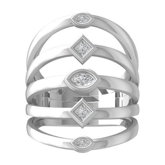 ARAIYA FINE JEWELRY 10K White Gold Marquise and princess-shape Lab Grown Diamond Wedding Band Ring (1/2 cttw, D-F Color, VS Clarity) Size 7.5