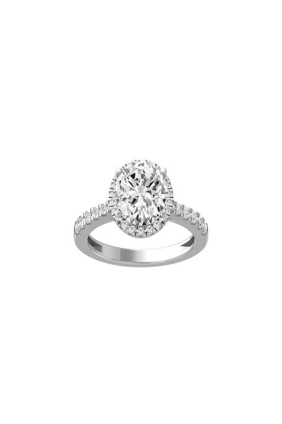 ARAIYA FINE JEWELRY 10K White Gold Oval and Round-Shape Lab Grown Diamond Halo Solitaire Engagement Ring (3 1/2 Cttw, D-F Color, VS1 Clarity) Size 6.5
