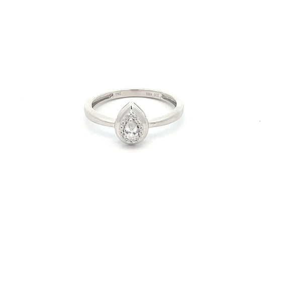 ARAIYA FINE JEWELRY 10K White Gold Pear and Round Diamond Halo Engagement Ring (1/8 cttw, I1 Clarity, I-J Color) Size 9