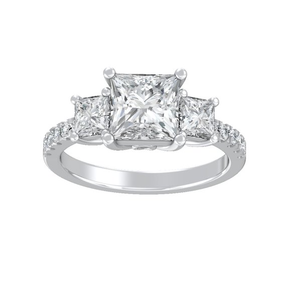 ARAIYA FINE JEWELRY 10K White Gold Princess and Round Shape Lab Grown Diamond Prong-Set Three Stone Ring Size 10 (1 1/2 cttw, D-F Color, VS Clarity)