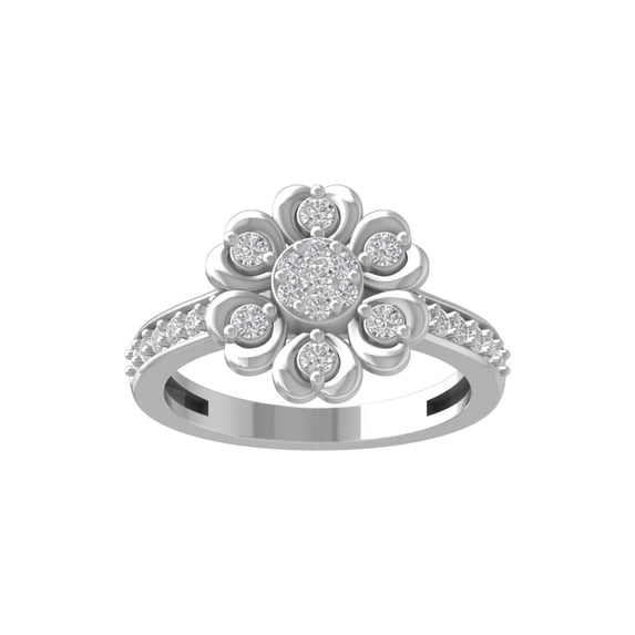 ARAIYA FINE JEWELRY 10K White Gold Round Cluster Diamond Engagement Ring (1/2 cttw, I-J Color, I2-I3 Clarity), Size 7.5