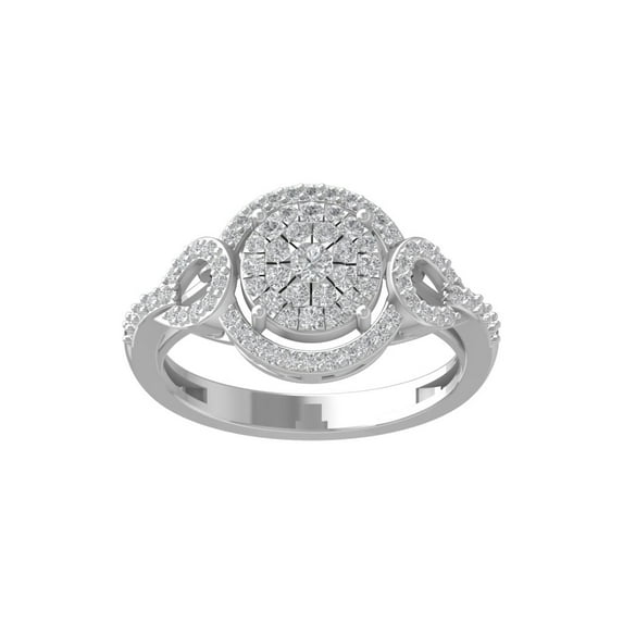 ARAIYA FINE JEWELRY 10K White Gold Round Cluster Diamond Engagement Ring (1/2 cttw, I-J Color, I2-I3 Clarity), Size 7