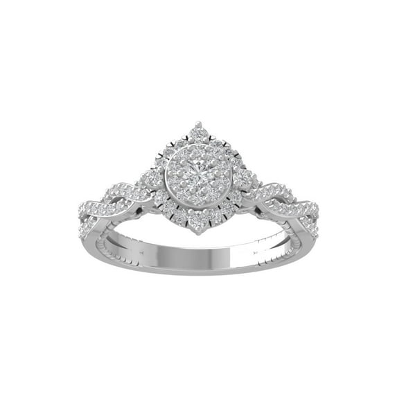 ARAIYA FINE JEWELRY 10K White Gold Round Cluster Diamond Engagement Ring (1/2 cttw, I-J Color, I2-I3 Clarity), Size 9
