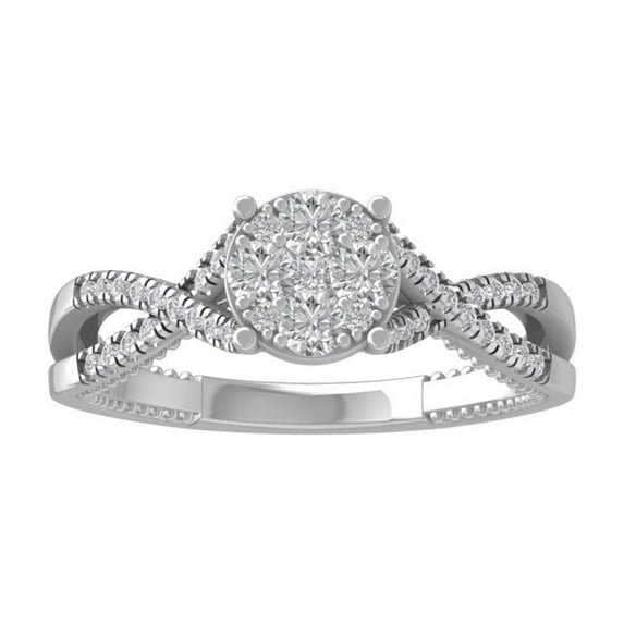 ARAIYA FINE JEWELRY 10K White Gold Round Cluster Diamond Engagement Ring (1/2 cttw, I2-I3 Clarity, I-J Color) Size 6.5