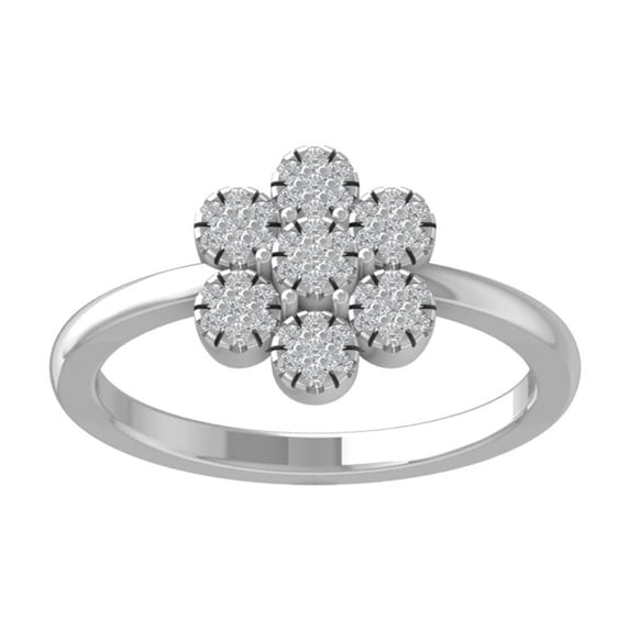 ARAIYA FINE JEWELRY 10K White Gold Round Cluster Diamond Engagement Ring (1/5 cttw, I2-I3 Clarity, I-J Color) Size 5