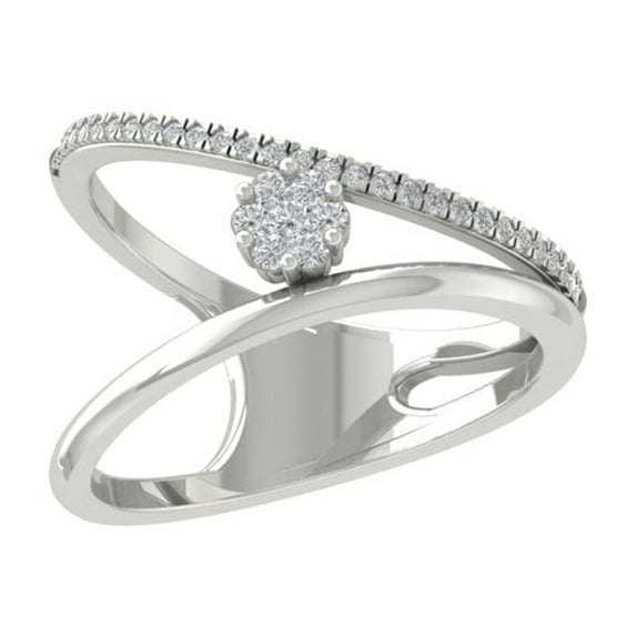 ARAIYA FINE JEWELRY 10K White Gold Round Cluster Diamond Engagement Ring (1/5 cttw, I2-I3 Clarity, I-J Color) Size 5