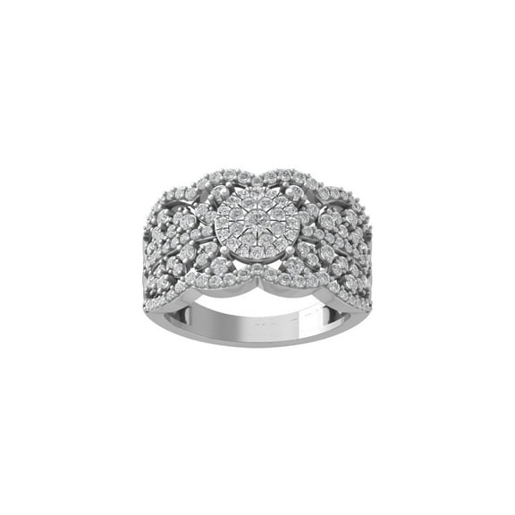 ARAIYA FINE JEWELRY 10K White Gold Round Cluster Diamond Engagement Ring (1 cttw, I-J Color, I2-I3 Clarity), Size 5
