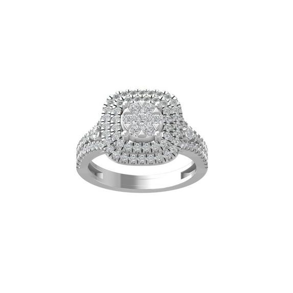 ARAIYA FINE JEWELRY 10K White Gold Round Cluster Diamond Engagement Ring (1 cttw, I-J Color, I2-I3 Clarity), Size 7