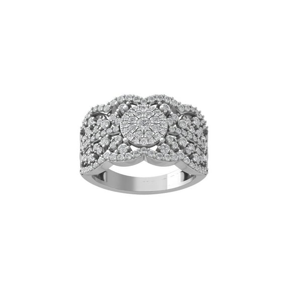 ARAIYA FINE JEWELRY 10K White Gold Round Cluster Diamond Engagement Ring (1 cttw, I-J Color, I2-I3 Clarity), Size 9