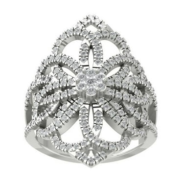 ARAIYA FINE JEWELRY 10K White Gold Round Cluster Diamond Engagement Ring (1 cttw, I2-I3 Clarity, I-J Color) Size 6