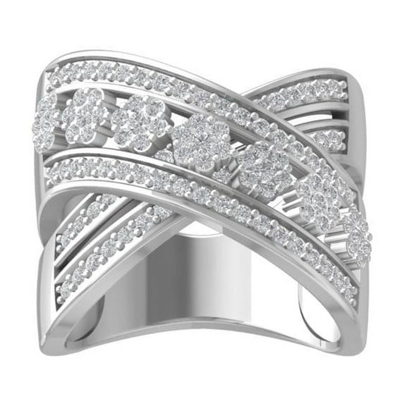 ARAIYA FINE JEWELRY 10K White Gold Round Cluster Diamond Engagement Ring (1 cttw, I2-I3 Clarity, I-J Color) Size 8