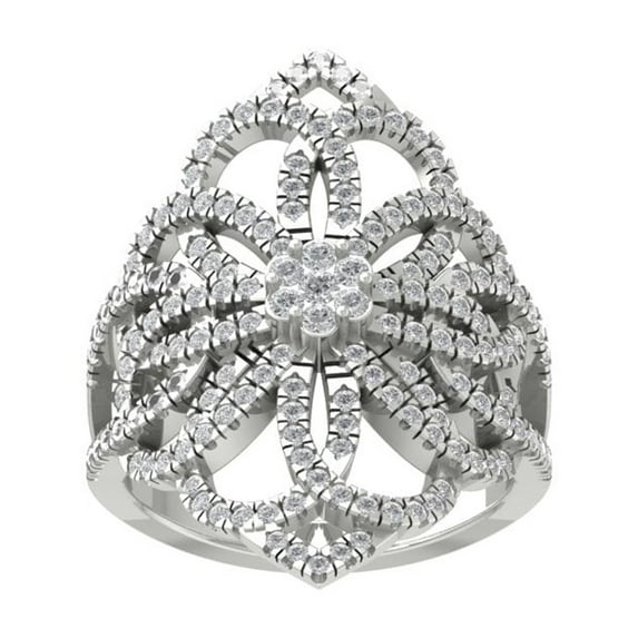 ARAIYA FINE JEWELRY 10K White Gold Round Cluster Diamond Engagement Ring (1 cttw, I2-I3 Clarity, I-J Color) Size 9