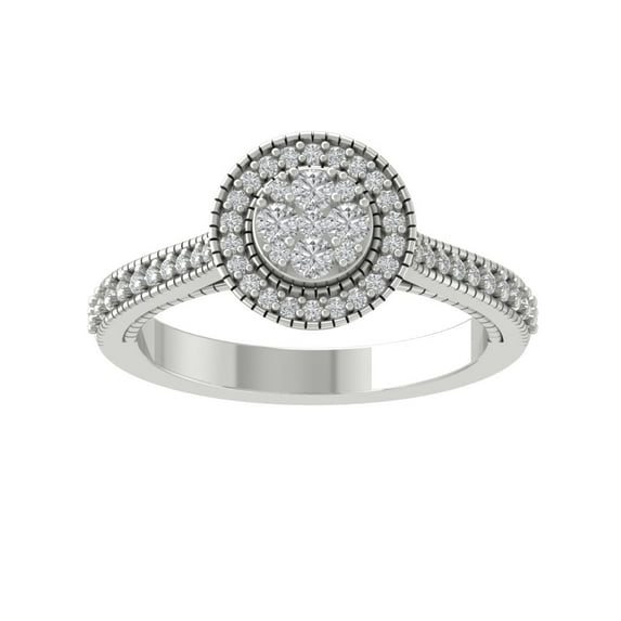 ARAIYA FINE JEWELRY 10K White Gold Round Cluster Diamond Engagement Ring (3/8 cttw, I2-I3 Clarity, I-J Color) Size 6