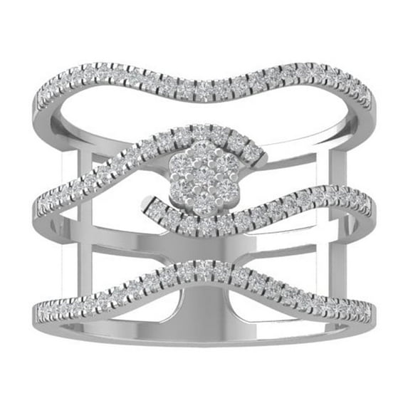ARAIYA FINE JEWELRY 10K White Gold Round Cluster Diamond Engagement Ring (3/8 cttw, I2-I3 Clarity, I-J Color) Size 7.5