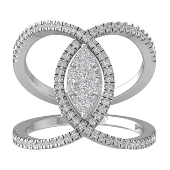 ARAIYA FINE JEWELRY 10K White Gold Round Cluster Diamond Engagement Ring (5/8 cttw, I-J Color, I2-I3 Clarity), Size 10