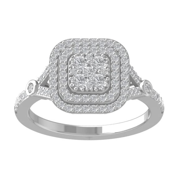 ARAIYA FINE JEWELRY 10K White Gold Round Cluster Diamond Engagement Ring (5/8 cttw, I2-I3 Clarity, I-J Color) Size 7